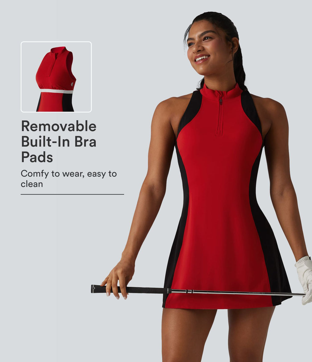 Halara UltraSculpt™ Robe sport mini de golf à col cheminée, soutien-gorge intégré, dos nageur et colorblock