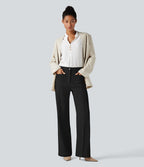 Pantalon tailleur évasé taille haute avec poches