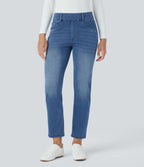 HalaraMagic™ Jean 7/8 Travail en Tricot Extensible Lavé à Jambes Droites et Poches Multiples à Taille Mi-Haute