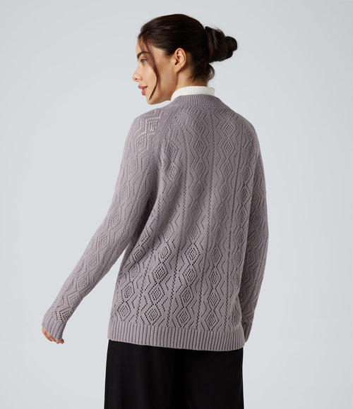 Cardigan ajouré col rond manches longues avec boutons