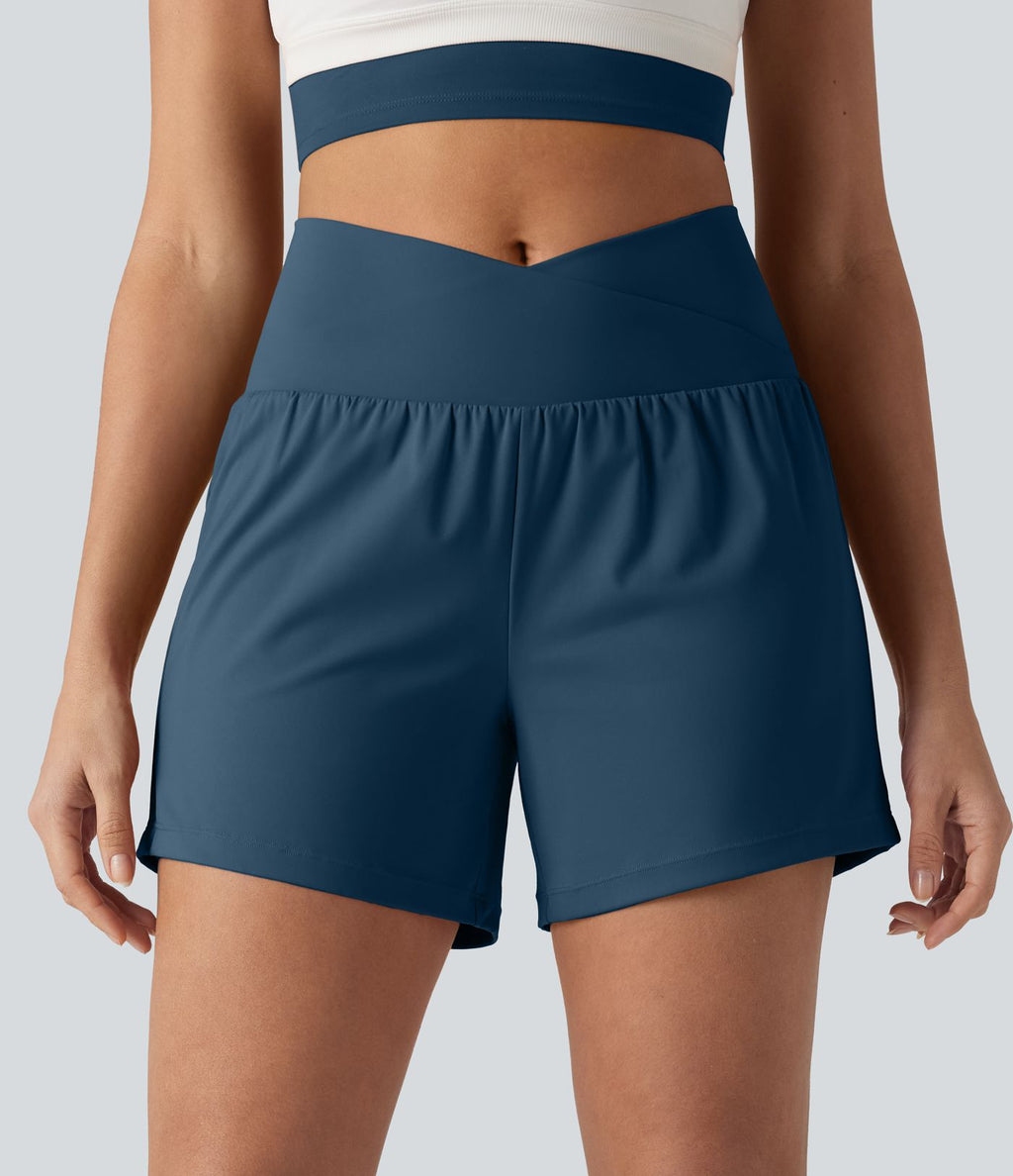 Short de yoga SoftlyZero™ Airy croisé taille haute 2-en-1 effet frais InstantCool 12,5 cm avec poches