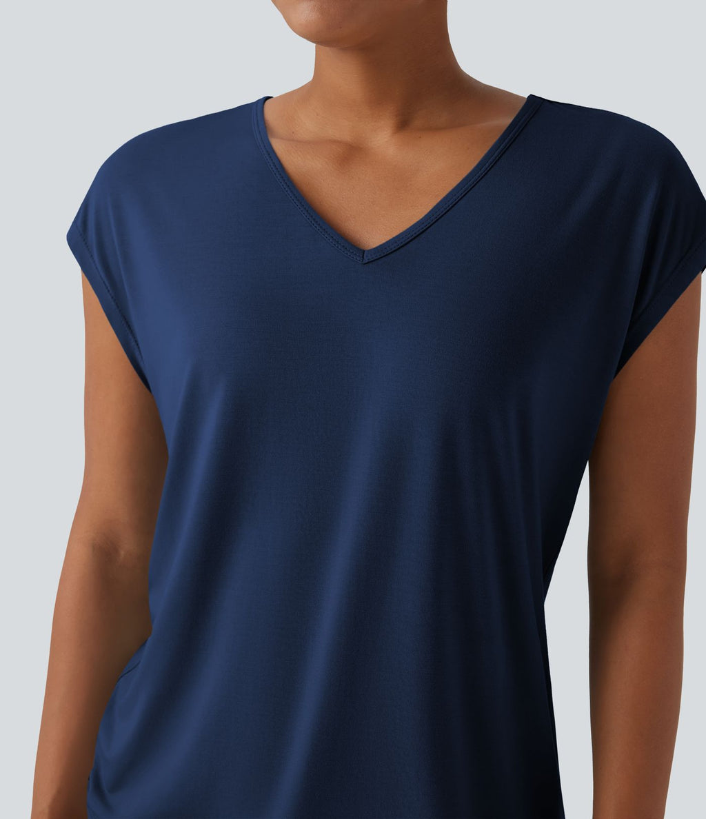T-shirt casual col V manches courtes