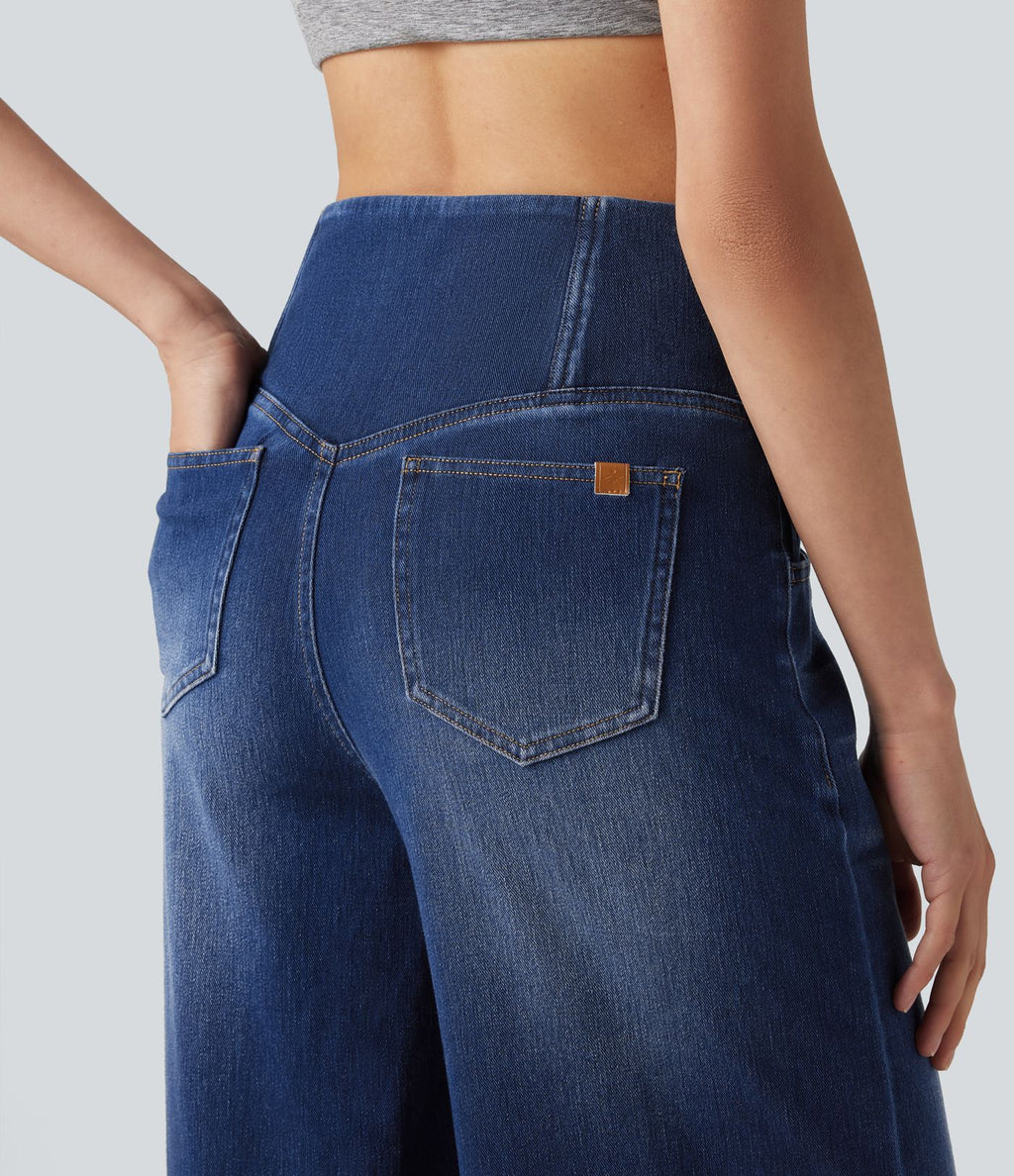 Halara Flex™ Jean large casual taille haute croisée ventre plat, avec poches