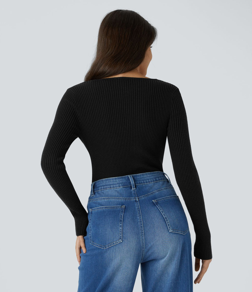 Pull décontracté moulant à col cœur et manches longues