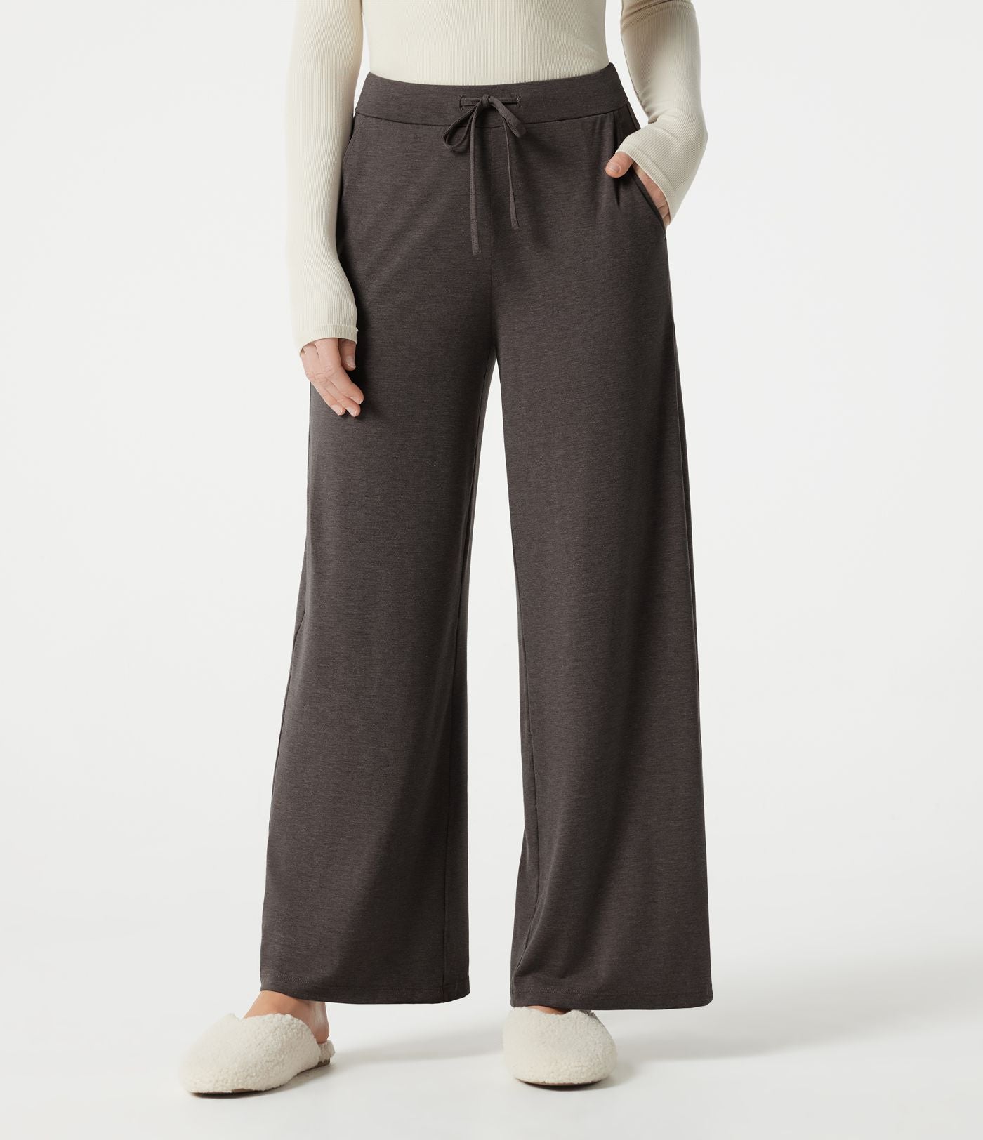 Pantalon de détente large taille mi-haute avec cordon de serrage et poches