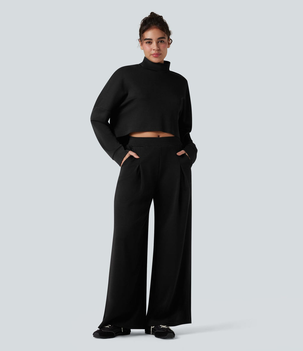 Sweat-shirt oversize col montant asymétrique manches longues