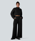 Sweat-shirt oversize col montant asymétrique manches longues