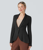 Manteau de travail col châle ourlet à volants à manches longues Halara Flex™