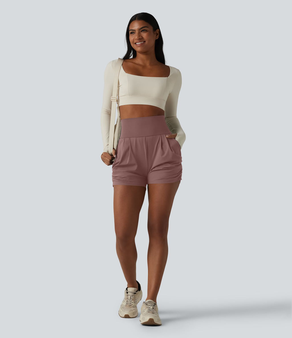 Short de yoga SoftlyZero™ Airy taille haute froncé effet frais InstantCool 7,5 cm avec poches