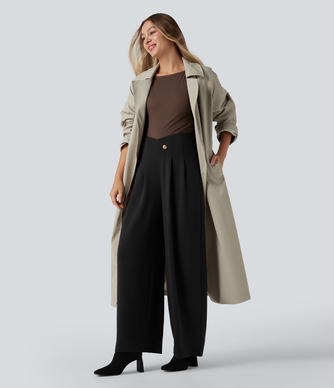 Pantalon tailleur SpacerTek™ taille super haute, jambe large croisée