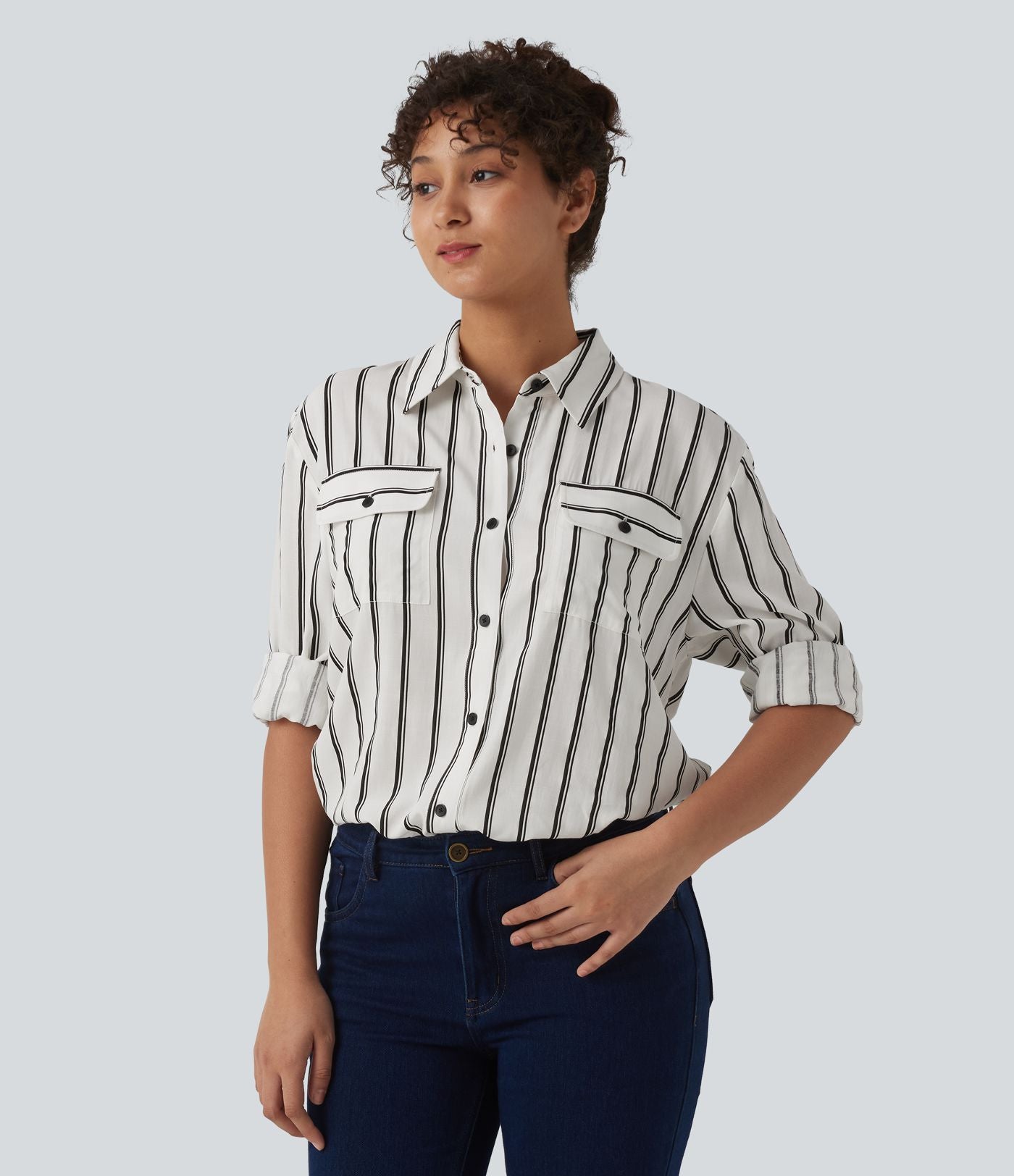 Chemise décontractée à rayures manches longues avec poches