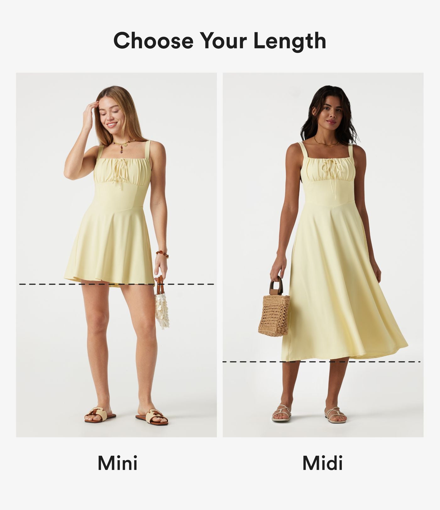 Robe mini fluide de vacances dos nu col carré sans manches froncée à bretelles croisées et brassière intégrée