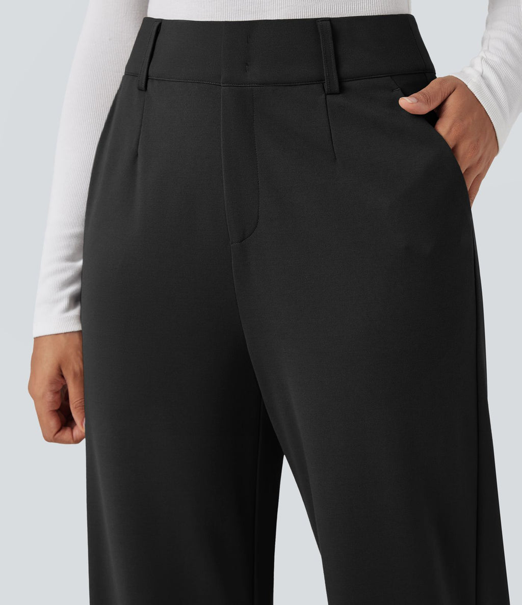 Pantalon tailleur coupe droite taille haute avec poches