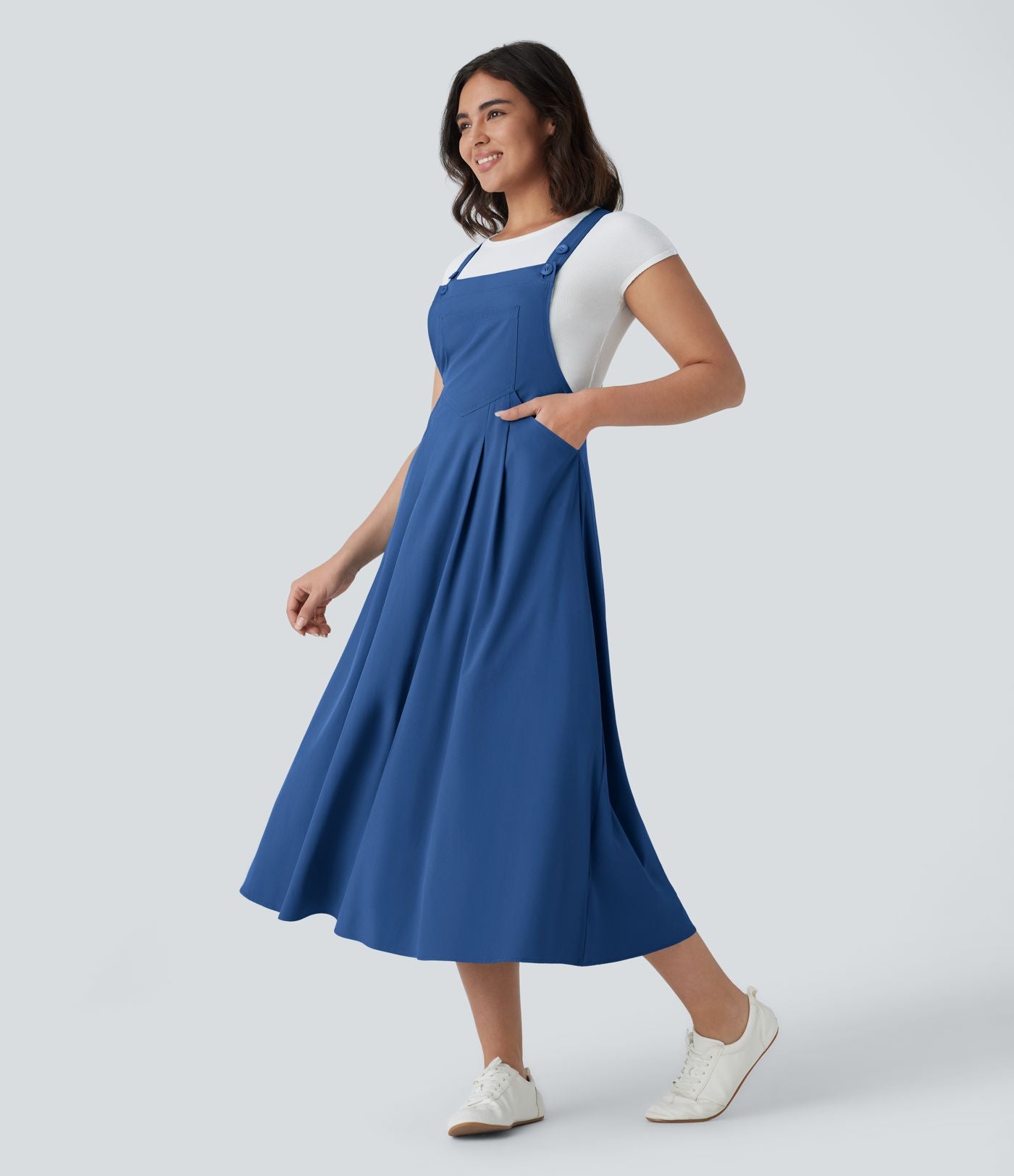 Robe mi-longue décontractée fluide Breezeful™ séchage rapide avec bretelles ajustables, boutons et poches multiples