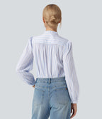 Blouse décontractée col V asymétrique imprimé rayé