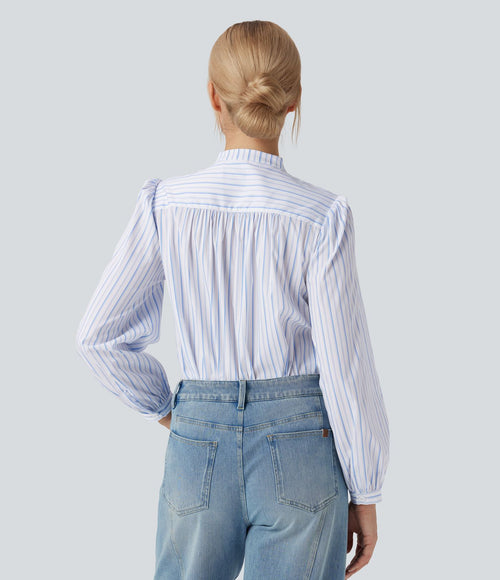 Blouse décontractée col V asymétrique imprimé rayé