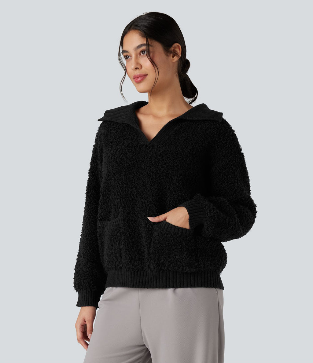 Pull col tailleur manches raglan longues avec poches