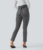 Pantalon tailleur skinny Halara Flex™ paper bag pied-de-poule carreaux taille haute à nœud avec poches