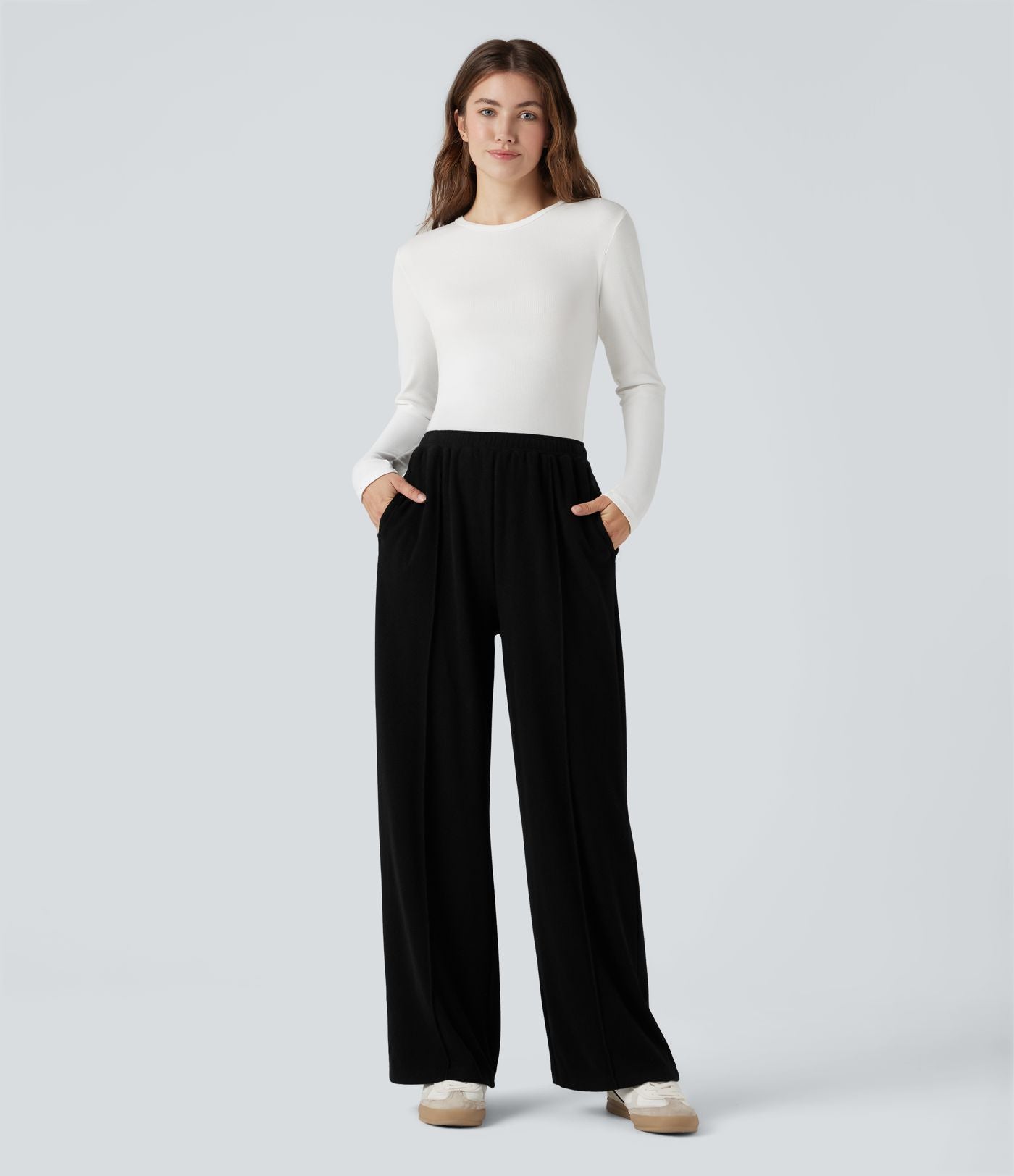 Pantalon baggy taille haute avec cordon de serrage et poches