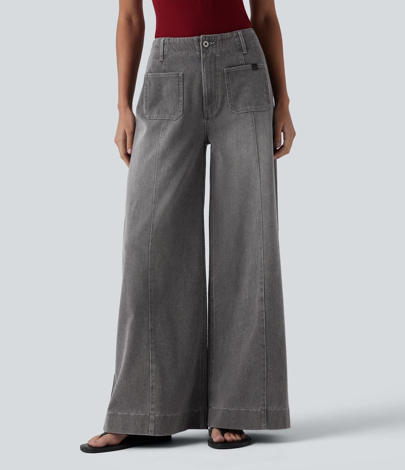 Halara Flex™ Jean large Palazzo et Taille Haute avec Poches Avant en Tricot Extensible Lavé