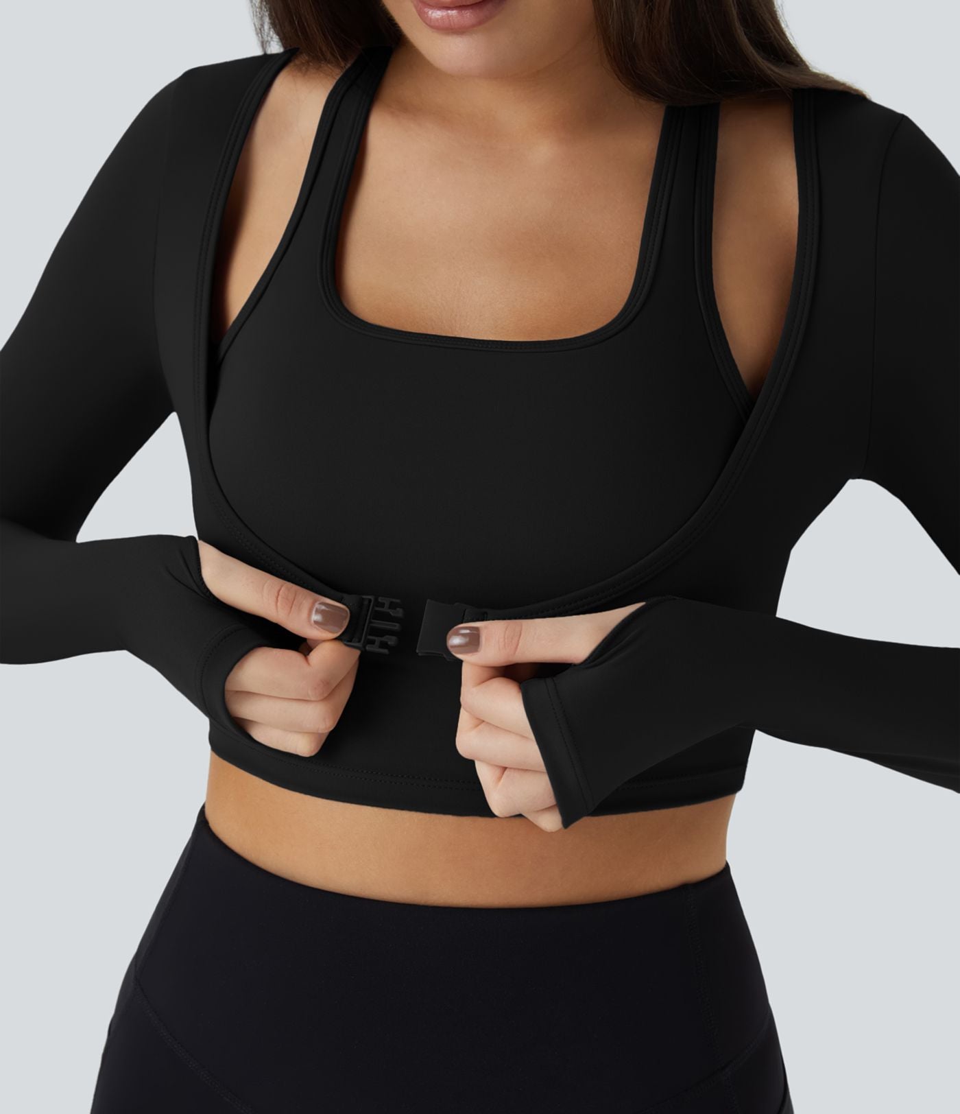Softlyzero™ Plush Top Sport Yoga Manches Longues Trou pour le Pouce Dos Nu Col Halter