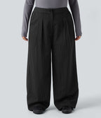 Pantalon tailleur large grande taille taille haute à rayures avec poches