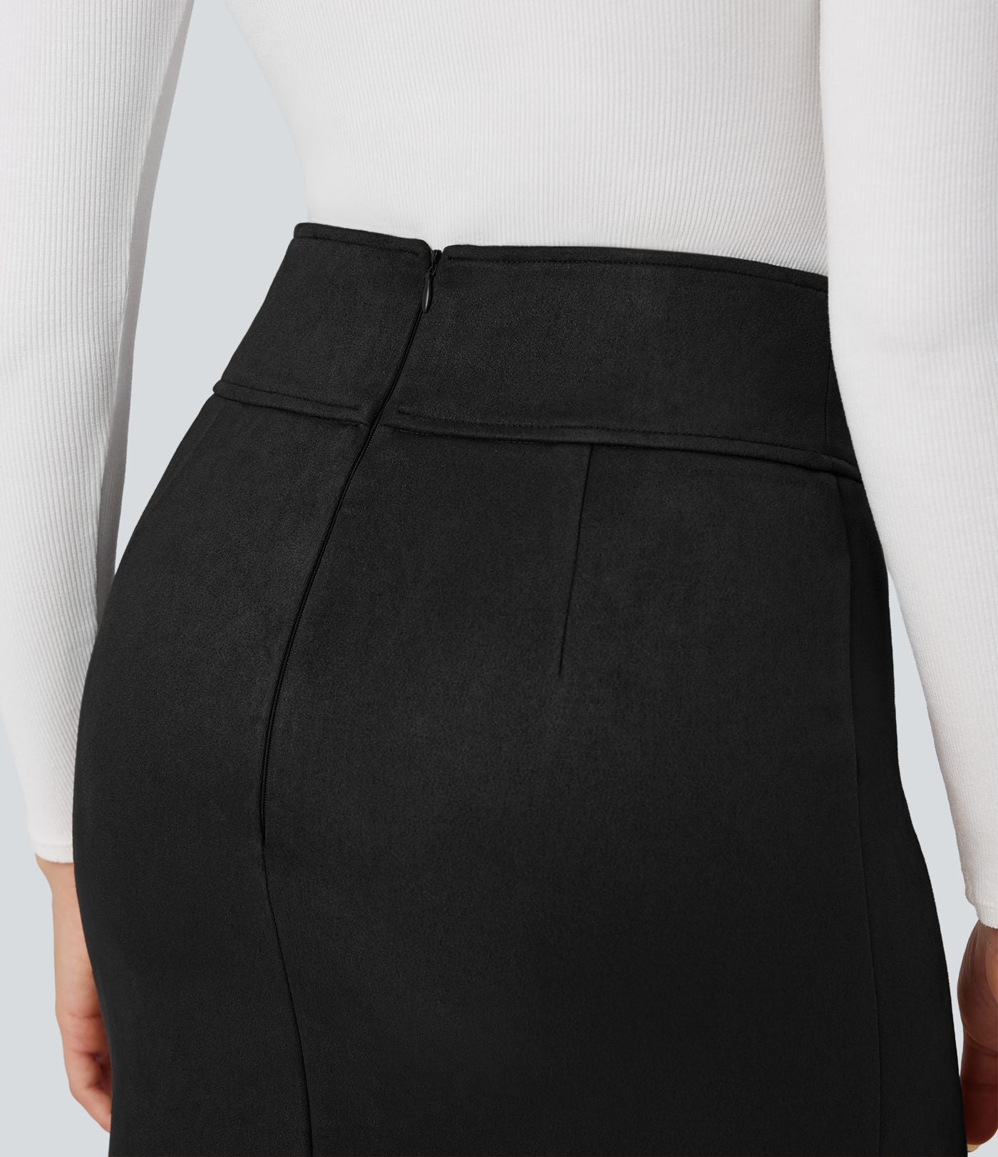 Jupe midi moulante en daim taille haute