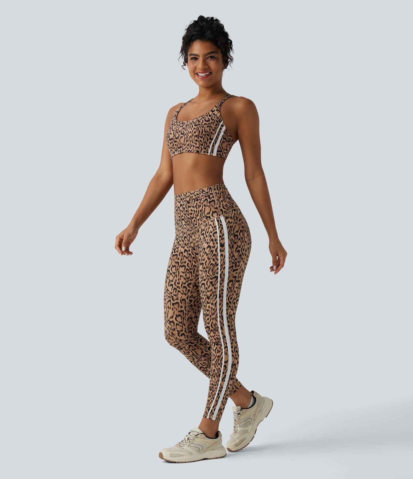 Legging 7/8 d'entraînement taille haute gainant imprimé léopard et rayures color block Halara UltraSculpt™ avec poches