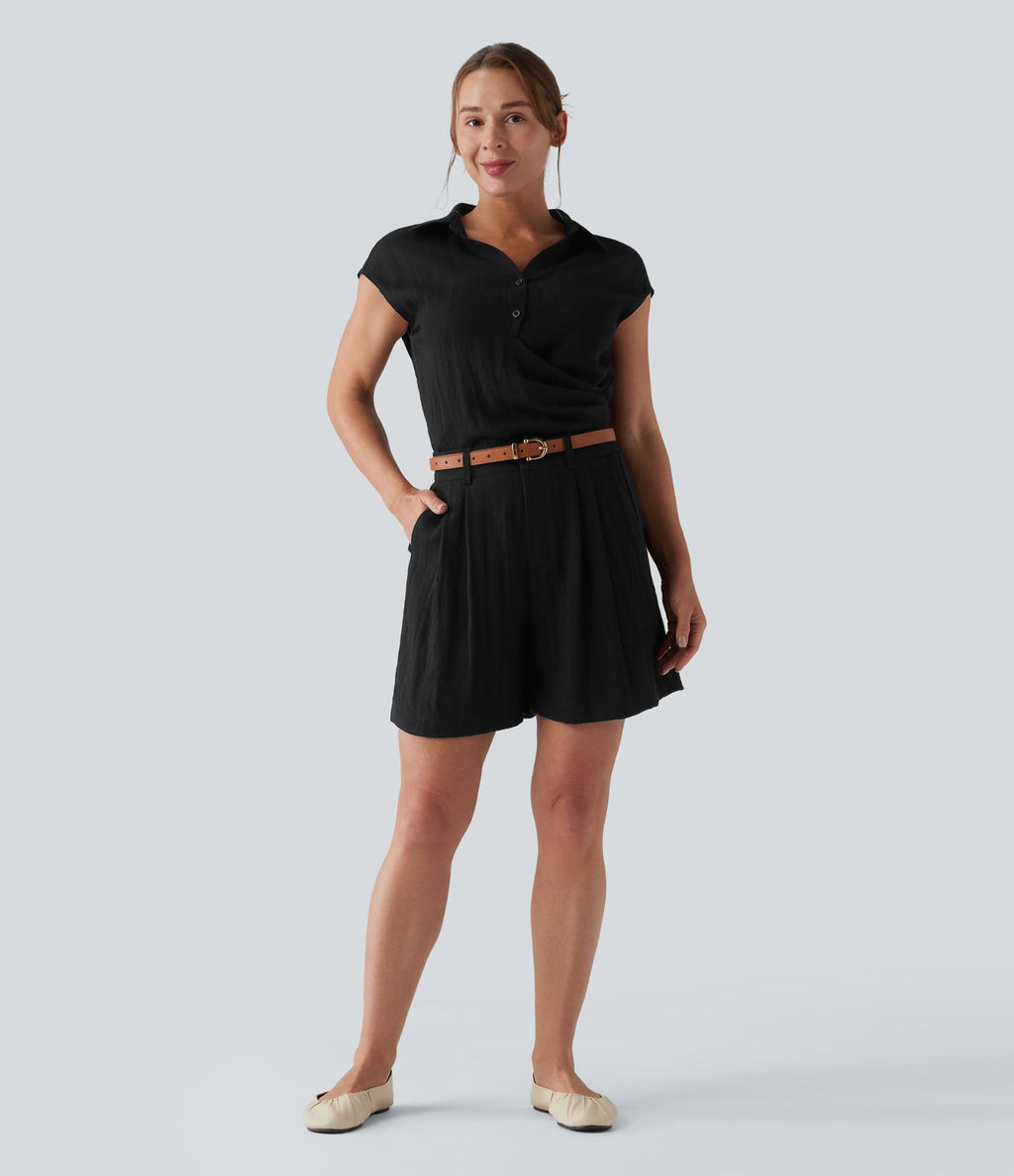 Chemise décontractée manches courtes froncée