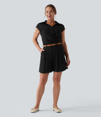 Chemise décontractée manches courtes froncée