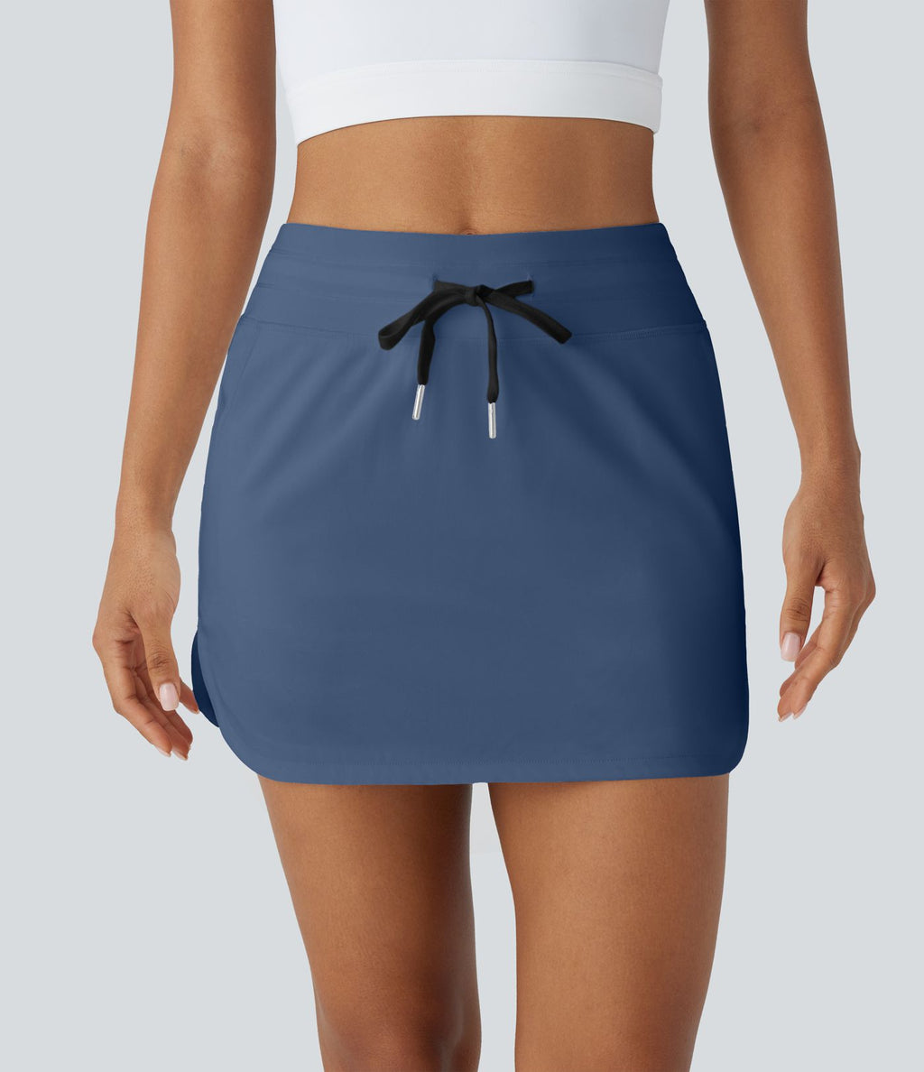Softlyzero™ QuickDry Jupe de golf courte deux-en-un à taille haute avec poches latérales, ourlet arrondi, cordon de serrage - Poche pour tee de golf
