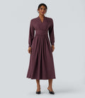 Robe de travail mi-longue col V manches longues liens dos avec poches