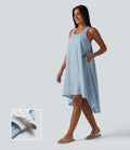 Robe midi resort fluide à carreaux vichy dos nu dos nageur coupe asymétrique avec soutien-gorge intégré et poches