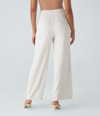 Pantalon Tailleur Large Fluide Taille Haute Fermeture Éclair Invisible