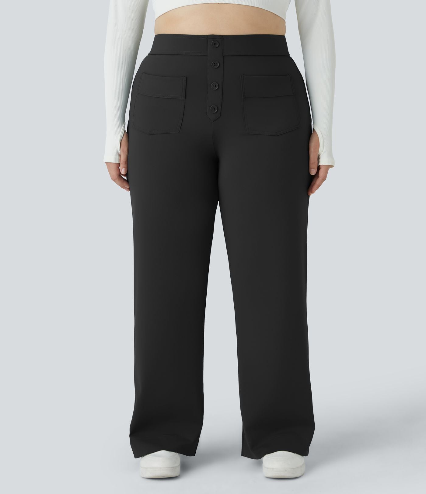 Pantalon coupe droite grande taille taille haute DayStretch avec poches