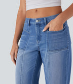 Jean bootcut délavé Halara Flex™ taille basse à poches multiples et fermeture zippée