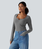T-shirt décontracté chaud push-up à col cranté et manches longues - Bonnets E-G