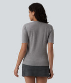 Pull tailleur ajusté col rond manches courtes mélange soie-laine