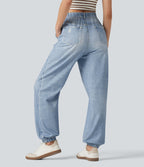 Jogging taille haute en molleton French Terry imprimé jean avec poches