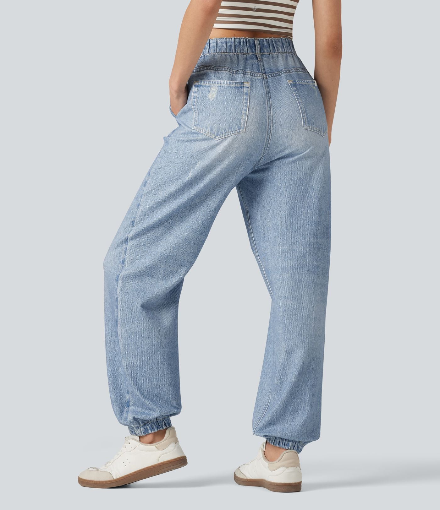 Jogging taille haute en molleton French Terry imprimé jean avec poches