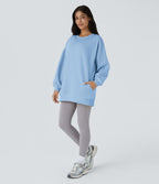Sweat-shirt décontracté en polaire, col rond, manches longues, poches latérales, coupe oversize