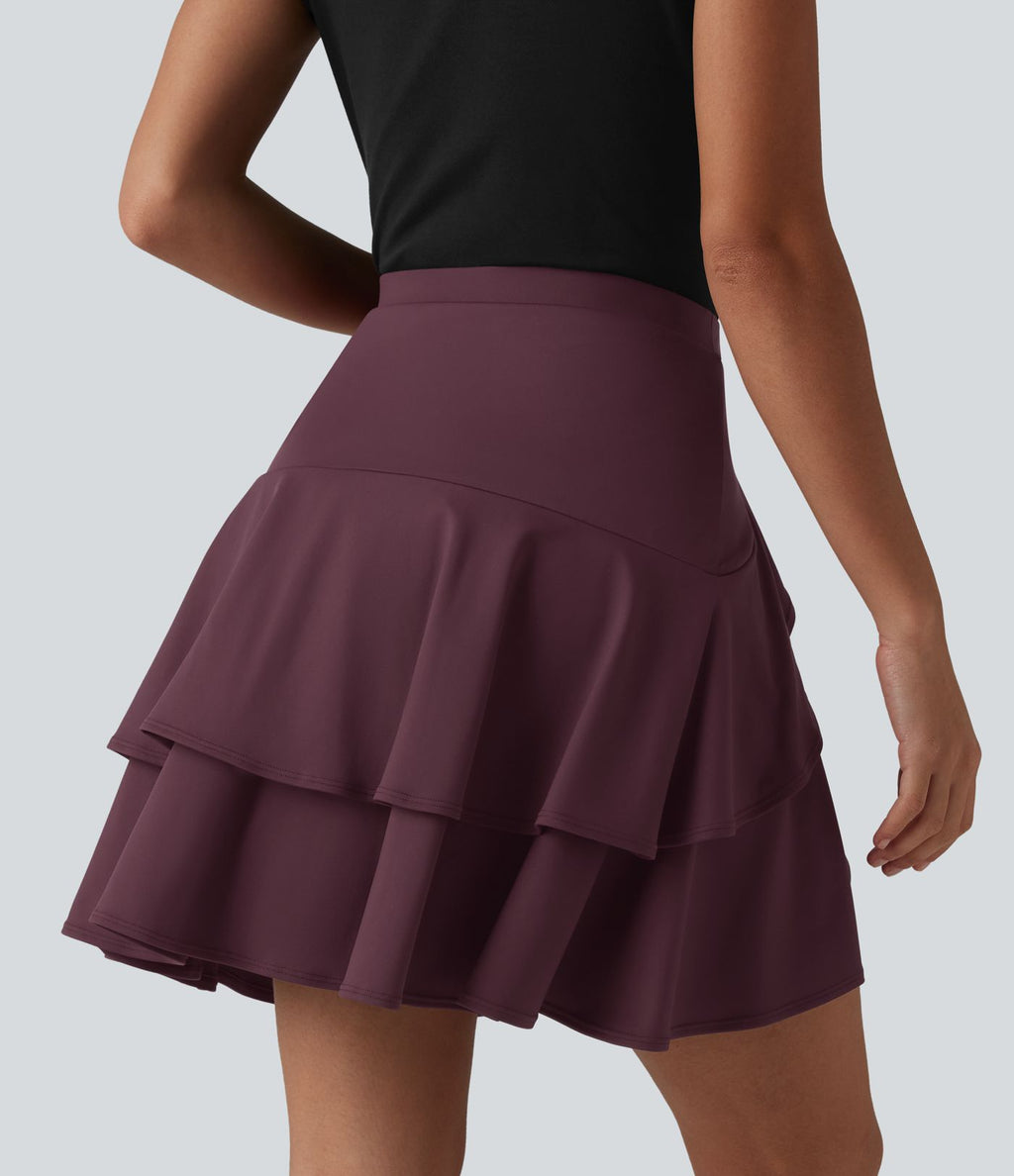 Jupe mini décontractée 2-en-1 SoftlyZero™ Airy effet frais InstantCool taille haute à volants superposés avec poche