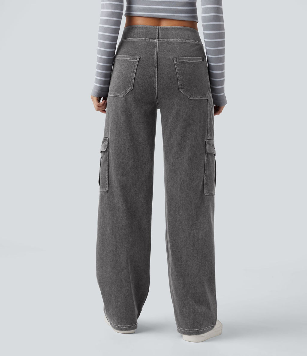 Halara Flex™ Taille Mi-Haute Multiples Poches Jambe Droite Jean Cargo Décontracté Extensible