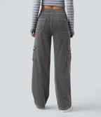 Halara Flex™ Taille Mi-Haute Multiples Poches Jambe Droite Jean Cargo Décontracté Extensible