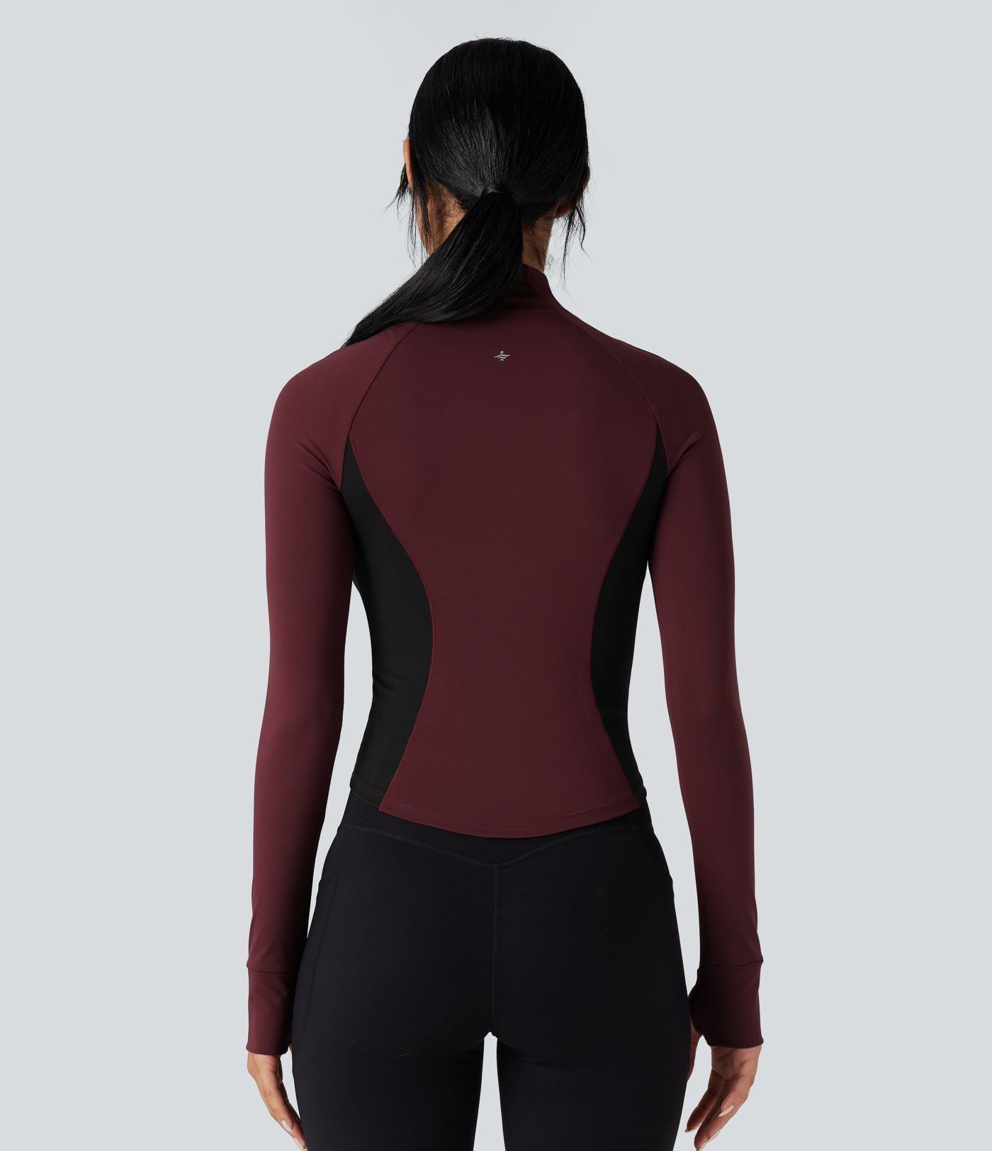 Veste yoga SoftlyZero™ Airy col montant manches longues passe-pouces color block effet frais InstantCool, protection solaire UPF50+