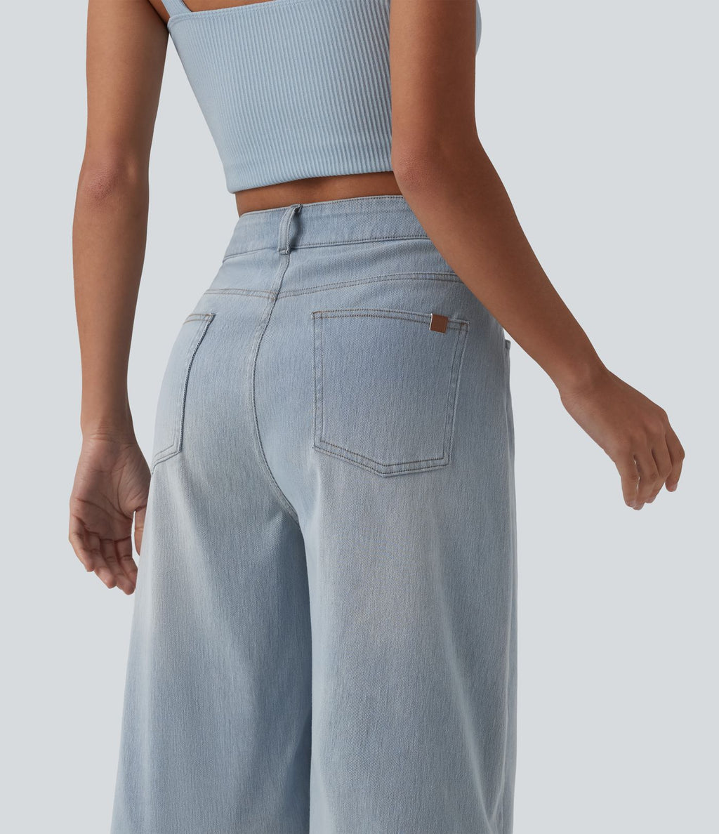Bermuda denim décontracté Halara Flex™ taille haute avec poches
