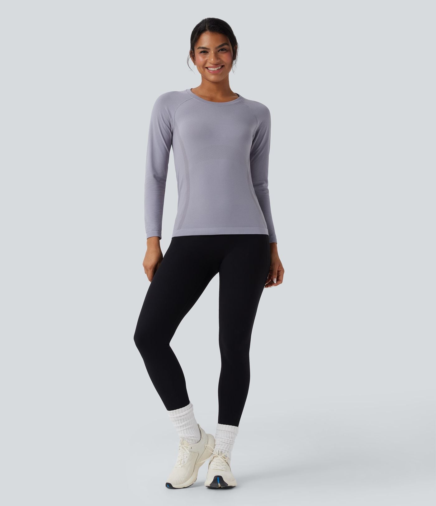 Haut de sport col rond manches raglan longues sans couture OneForm Seamless Flow