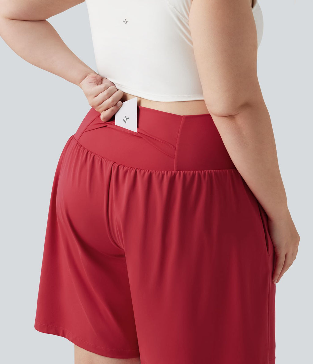 Short de yoga grande taille SoftlyZero™ Airy 2-en-1 taille très haute, à effet frais InstantCool, avec poches, 23 cm