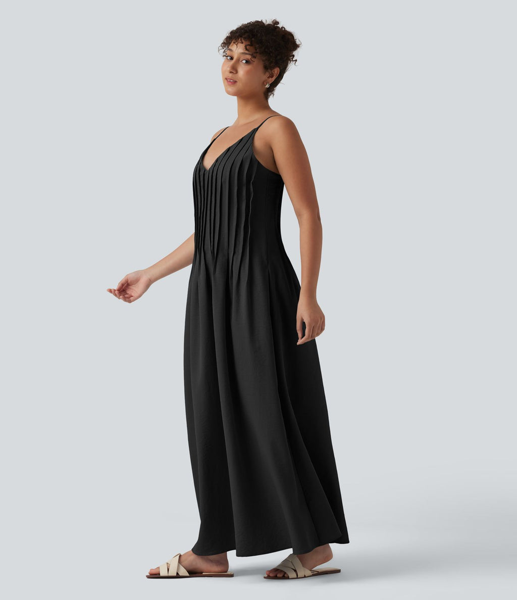 Robe longue à bretelles col V avec poches
