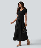 Robe décontractée midi col V manches courtes